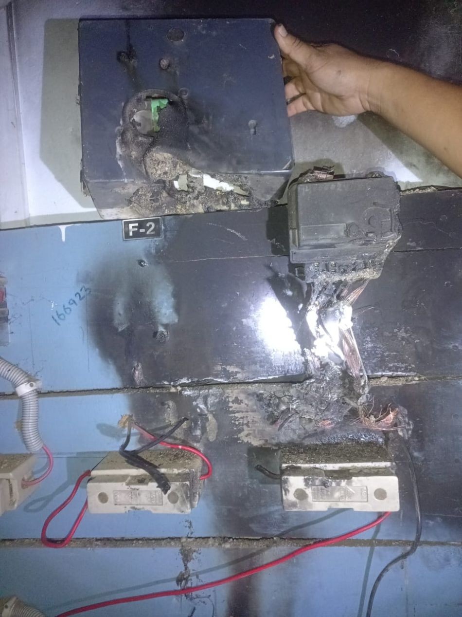 Aftermath: Charred energy meters seen at a house following an alleged power surge in Industrial Village Razhuphe, Dimapur, on October 19.